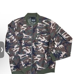 Riflessi Men's Camouflage Bomber Jacket Size L Standard Casual Zip-Up Green